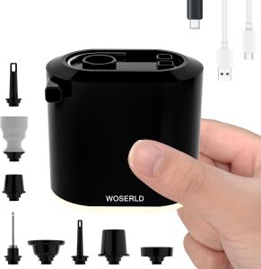 Mini Air Pump for Inflatables Ball Beds with Camping Light Compact inflator pump for Floats Balloons & Vacuum for Storage Bags