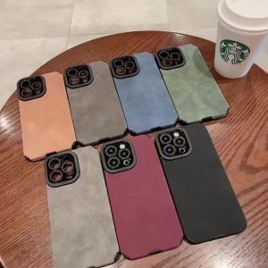 Matte Leather Silicone Phone Case For iPhone 15 16 12 11 14 Pro Max 13 Mini X XR XS 78 Plus SE Lens Protection Bumper Full Cover