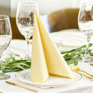 JINYUDOME 15.75x15.75in Light Yellow Soft Disposable Paper Napkins with Linen Feel for Dinner Kitchen Party Wedding Events