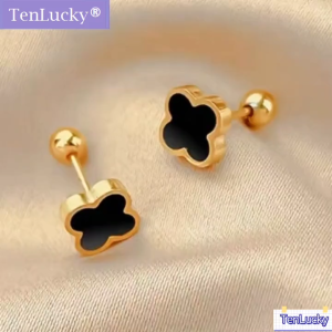 TenLucky Four-leaf Clover Earrings for Women Titanium Stainless Steel with Jewelry Box