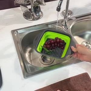 1/2PCS Foldable Dish Drainer Square Silicone Fruit Vegetable Washing Basket with Handle Multi-use Colander Kitchen Drainer