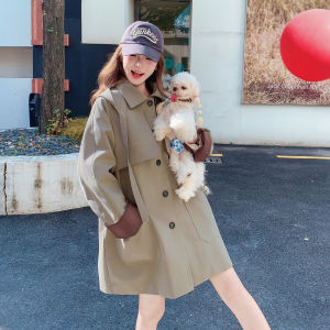 Khaki Color Womens Long Coat Casual Style Autumn New Hat Jacket Korean Version Loose Fit Long Sleeve Single Button Closure