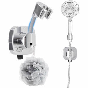 Suction Cup Shower Head Holder Flexible Wall Mount Shower Hose Holder Hand Held Shower Head Bracket with Hook
