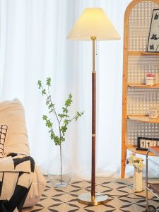 Nordic Style Luxury Wooden Pleated Floor Lamp for Living Room Bedroom Study Hall Bedside Lamp Smart Voice Control LED Light
