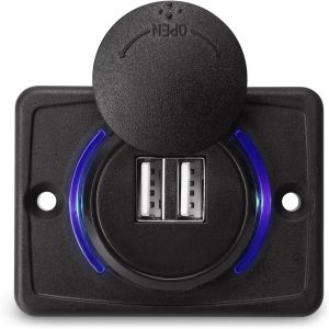 Sạc USB 12V Cho Xe RV Sạc Nhanh 3.0 Gắn Tường Có Đèn Báo Màu Xanh Và Nắp Đậy Dùng Cho Ô Tô Xe Cắm Trại Thuyền - Chất Liệu ABS