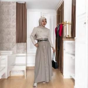 Skirt Maxi Katun Stretch Pinggang Karet dengan Ritsleting - Gaya Korea Terbaru