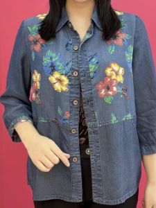 2024 Spring/Summer New Arrival 3/4 Sleeve Stitching Printing Blouses Female Loose Western Style Anti-Aging Casual Mothers Shirt