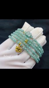 vòng tay nữ dáng chuỗi ngọc lam ngọc tự nhiên mix cỏ 4 lá ngọc lam ngọc vip và charm hồ ly vàng tây và charm cầu kim tiền vàng tây vòng tay đá phong thủy trang sức thiết kế đủ hóa đơn thẻ bảo hành