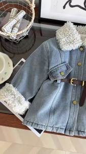 Girls Winter Fashion Jean Coats Kids Plush Thick Turn-down Collar Outerwear Children Casual Versatile Outdoor Thermal Jacket