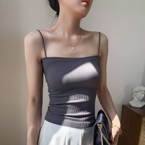 Womens Slim Fit Tank Top Strap Vest Base Shirt Inner Wear Style Outerwear Breast Pad Tube Top Backless Summer Beauty