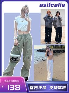 [Official Authentic Products] Asifcalie Cargo Pants Womens Parachute Pants Song Yuqi Multi-Pocket Womens Casual Pants