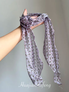 Purple Vine Flower Small Floral Silk Scarf Necktie Spring Autumn Thin Korean Style Atmosphere Sense Versatile Shoulder Wrap Outerwear