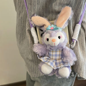 Cute Plush Rabbit Phone Clip Crossbody Keychain Coin Purse Lanyard Anti-Fall Trendy Mobile Phone Back Clip for Apple Phones