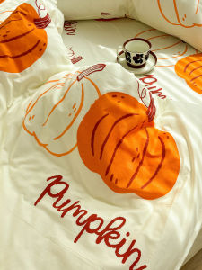 Thickened Pure Cotton Cartoon Pattern Bed Sheet Set Dormitory Single Bed Cover Four-Piece Set Pumpkin Pie Design Quality Bedding