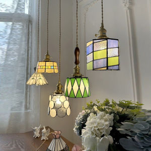 American Retro Brass Tiffany Pendant Light Bedroom Headboard Dining Bar Counter Hallway Foyer Homestay Hanging Lamps Ceiling