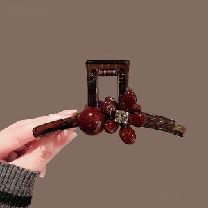 Original Design New Year Red Versatile Flower Hair Clip Shark Fin Hair Accessory Daily Versatile Hair Grab Korean Style Fresh out