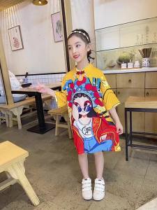 223AISAMEFE Chinese Style Teens Girls T-shirt Dress Fashion Beijing Opera Cartoon Dress 3-15Y Kids Girls New Year Clothes Cotton