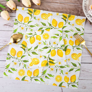 Tough Colorful Printed Napkin Paper Towel Lemon Fruit Party Applicable Wine Glass Decoration Paper Placemat 2Ply 20pcs/pac