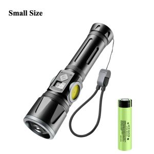 Powerful LED Flashlight High Power COB Work Light Side with Display USB Rechargeable Light Telescopic Zoom Torch Hiking Camping