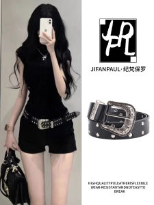 Design Sensitivity Small Niche Retro Leather Belt with Decorative Engraving and Rivets