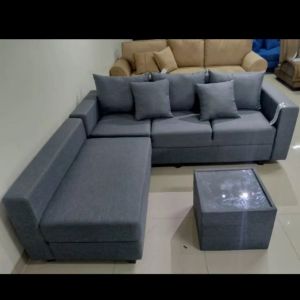 sofa L putus standar minimalis plus meja