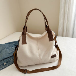 Fashionable Large Capacity Canvas Tote Bag Womens Single Shoulder Bag Simple Match All-Day Bag for College Students Class