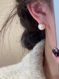 18k saudi gold earrings pawnable legit Premium round natural South Sea white pearl earrings for women gift hikaw hypoallergenic non tarnish dangling