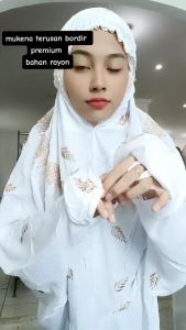 Mukena Terusan Lajuran Langsungan Dewasa Bordir Santri Putri Bahan Rayon Adem Motif Cemara
