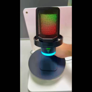 Haomuren USB ไมโครโฟนคอนเดนเซอร์ RGB แตะเพื่อปิดเสียง ตัดเสียงรบกวน แจ็คหูฟัง การควบคุมการตรวจสอบสำหรับการบันทึก สตรีมมิ่ง การเล่นเกม