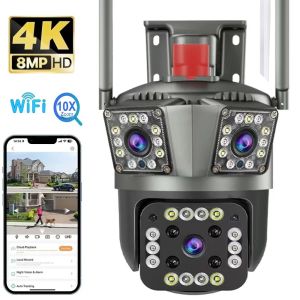 Camera 8MP PTZ WiFi 4K Hai Ống Kính Ngoài Trời Bảo Vệ Ba Màn Hình Phát Hiện Chuyển Động Camera Giám Sát IP CCTV Với Chức Năng Phát Hiện Người
