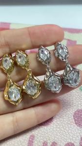 Huitan Gold Color Women Drop Earrings Elegant Style Lady Party Wedding Charming Accessories Fashion Jewelry Inlaid Shiny CZ