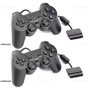 จอยเกมแบบมีสายสำหรับ Sony PS2 คอนโทรลเลอร์สำหรับจอยสติ๊กสำหรับ Playstation 2 พร้อมระบบสั่นสะเทือน จอยแพดแบบมีสาย USB สำหรับพีซี อุปกรณ์เสริม