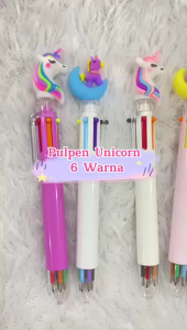 KUKE Pulpen Unicorn 6 Warna Ballpoint Perlengkapan Menulis Multicolor Pena 0.5mm Bolpen Karakter Mix Colour isi Tinta 6in1 Alat Tulis Sekolah Kantor Warna Warni