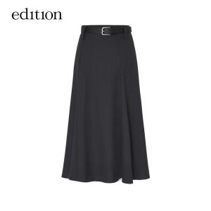 Edition Womens Mid-Length A-Line Skirt Summer New Style Pure Wool with Belt Natural Waist Mid-Calf Skirt Fashionable