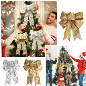 Christmas Ribbon Bowknot Large Linen Bowknot Christmas Tree Decoration Bowknot Hanging Pendent Christmas Party Ornaments