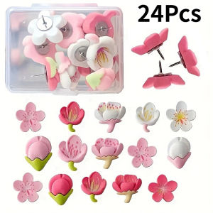 24Pcs/set Push Pins Home Decoration Thumbtacks DIY Flower Push Pins for Photo Displays Bulletin Boards Maps Office Supplies