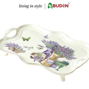 Porcelain Serving Tray English Style Flower Porcelain Platter Rectangular White Tray with Handle Large Tea Cup Tray Tea Set Serving Tray Tea Set Serveware Trays Serving Platters