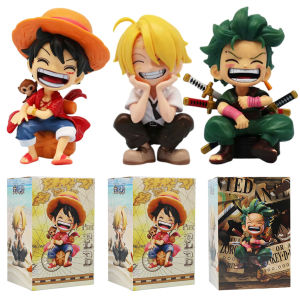 Bandai | 13cm Anime Figure One Piece Monkey D Luffy Roronoa Zoro Kawaii Toys Q Figural Nendoroid Car Decoration PVC Model Gift