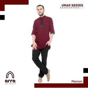 Baju Atasan Kemeja Pria Casual Formal Koko Umar Maroon