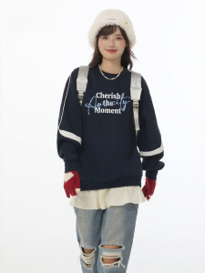 Gbiaior | American Retro Patchwork Design Small Oversized Casual Women Sweatshirt