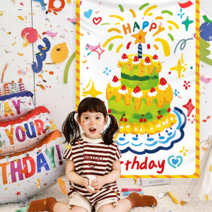 Birthday Decorative Scene Setup Background Wall Girl Boy Child Photo Cake Hanging Cloth Atmosphere Props Baby Celebration Balloons