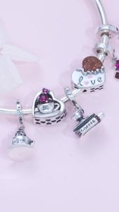 MISEFF S925 Sterling Silver Charm Food Drinks Love Coffee Chocolate Cake Pendant For Bracelet DIY Jewelry Making Birthday Gift