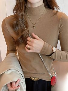 miiow | Thickened and Warmed Tight Fleece Half-High Neck Womens Long Sleeve T-Shirt