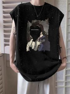 Pure Cotton Sleeveless Tank Top Men Summer New American Trend Casual Sports Fitness Brand T-Shirt Upper Apparel round Neck