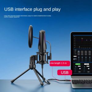Condenser Microphone Desktop USB Vertical RGB Lights Live Streaming Karaoke Gaming Microphone Video Conferencing