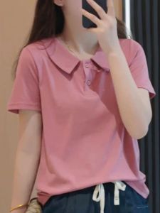 Ladies Casual Short Sleeve Polo Neck T-Shirt Summer New Style Korean Version Fashionable Versatile Slimming Top for Young Women