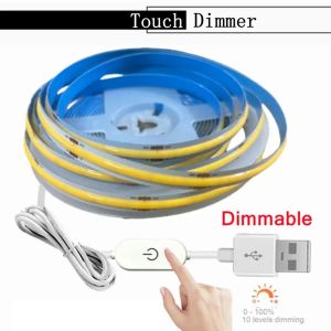 5V USB COB Dây Đèn LED Ánh Sáng 1-5M 320 Đèn LED/M Cảm Biến Cảm Ứng Có Thể Điều Chỉnh Độ Sáng Băng Linh Hoạt Cho Gương Tivi Phòng Bếp DIY Đèn Nền Trang Trí