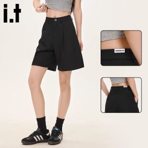 Chocolate High Waist Casual Sporty Womens Shorts Five-Quarter Length Straight Leg Polyester Fiber Zipper Closure Summer Design