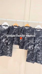 Atasan Couple Family Washed Tampil Serasi Anak Dewasa Warna Abu Polos Washed