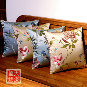 1pc European Retro Embroidery Throw Pillowcase Satin Sofa Cushion Cover Bedside Waist Cushion Cover 45x45cm